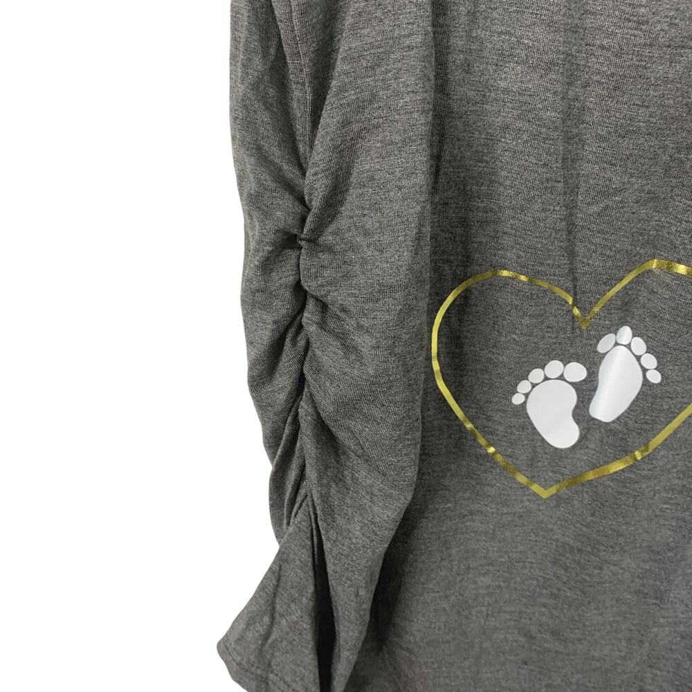 Maternity Top Short Sleeve Scoop Neck Dark Gray And Gold Medium Baby Motherhood - Picture 2 of 5